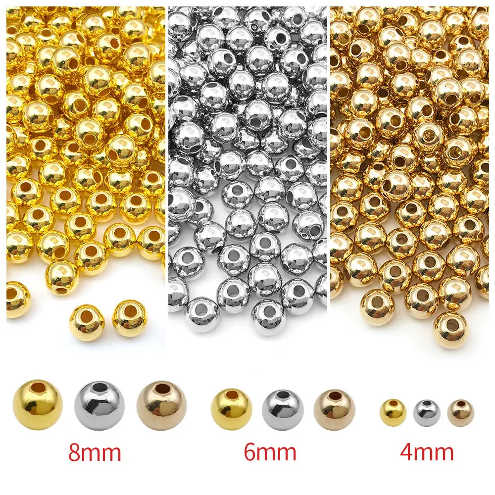 Perle d'imitazione d'argento dorato di 4mm 6mm 8mm perline acriliche perline allentate del distanziatore rotondo della perla per la fabbricazione dei monili