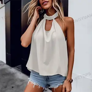 Oversize Hot Sale Women's Blouse Double Hanging Neck Sleeveless T-shirt Casual Off Shoulder Top Vest Blouse For Women
