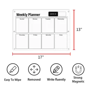 Calendário magnético personalizado acrílico, apagar seco, placa acrílica, calendário para parede/geladeira