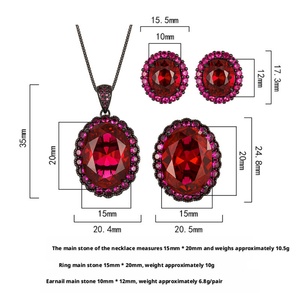 Wholesale Eco-friendly Copper Oval Cut 15*20MM Red Zircon Pendant <b>Earrings</b> <b>Set</b> High End Black Gold Plated Jewelry <b>Sets</b> - Product Image 2