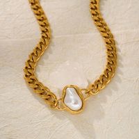 Nouveauté : Collier épais plaqué or 18 carats avec breloque perle baroque, étanche, en acier inoxydable, chaînes cubaines pour femmes