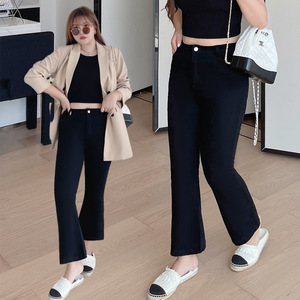 Pantalones vaqueros acampanados de cintura alta Runqi N8035 Plus Size, negros, de algodón elástico, moldeadores para mujer - Product Image 5