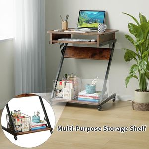 Scrivania Compatta per Piccoli Spazi, Scrivania a Z con Ruote e Base, Ideale per Uffici Domestici, Carrelli Porta Computer - Product Image 4