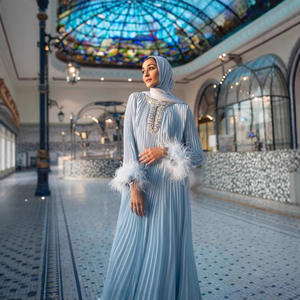 मियोक महिलाओं के प्लस आकार की प्लेटेड ड्रेस लाइट लक्जरी मध्य पूर्वी कपड़े आकस्मिक शैली की लंबाई वाली लंबी स्कर्ट पोशाक - Product Image 2