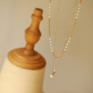 Collar de Perlas de Imitación Moderno con Cadena para Clavícula, Acero Inoxidable, Chapado en Oro, Modelo ZSN-180 - Product Image 3