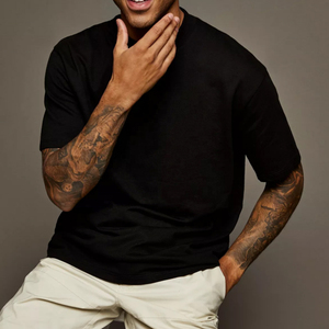 T-shirt Homme Oversize en Coton Uni à Épaules Tombantes, Col Rond Personnalisé, Style Streetwear, Coupe Boxy, Grammage Lourd - Product Image 5