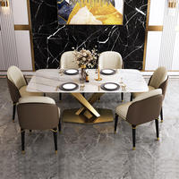 Table à manger carrée en pierre frittée de style nordique moderne avec pieds en métal, 6 places, pour hôtel et appartement