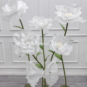 Decoración Floral Gigante para Eventos <span class=keywords><strong>y</strong></span> Fiestas, Adorno de Flores <span class=keywords><strong>y</strong></span> Plantas Altas, Romántico Soporte de Flores de Peonía de <span class=keywords><strong>Seda</strong></span> Gigante, Decoración de Flores de Organza Blanca Enorme - Product Image 3