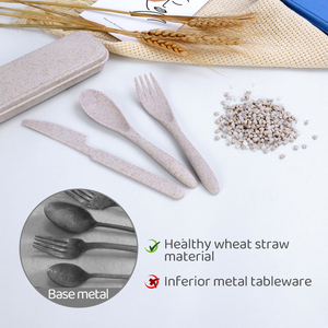 Xách tay thân thiện với môi dao kéo Flatware <span class=keywords><strong>Set</strong></span> rơm lúa mì nĩa dao muỗng đặt bữa ăn tối cho ngoài trời và trở lại trường học - Product Image 4