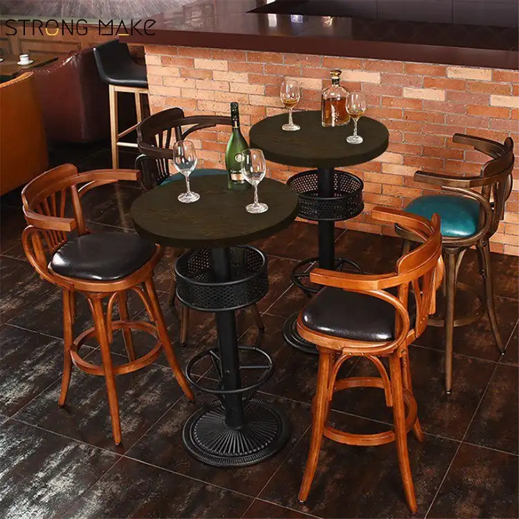 Conjunto de mesa y silla enfriadora para club nocturno, muebles de madera para pub, mesa de bar alta redonda, superventas, 2022