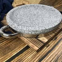 Piring Batu Bulat Alami, Tidak Beracun, dan Anti Lengket untuk Memasak Pizza, Steak, dengan Gagang SS