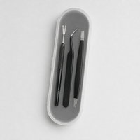 Pince à tiques en acier inoxydable noir peint par pulvérisation, ensemble de 3 outils portables de toilettage pour animaux, peigne anti-puces pour chiens, sûr et facile à utiliser