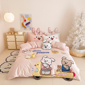 1.8 di <span class=keywords><strong>cotone</strong></span> 100% ricamato in tessuto rosa coniglio/Set di biancheria da letto 2m <span class=keywords><strong>copriletto</strong></span> doppio Set - Product Image 1