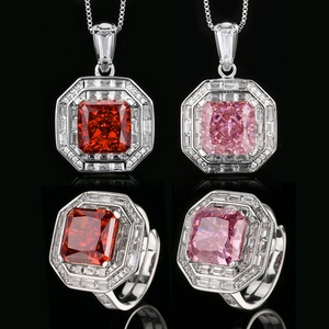 Premium Eco-friendly Copper High Quality Jewelry Set 10*10mm Square Cut <b>Red</b> Cubic Zirconia Iced Out Necklace Ring for Women <b>Gift</b> - Product Image 5