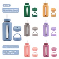 Bouteille portable d'extérieur Helen en verre borosilicate haute résistance, anti-fuite, grande capacité, avec poignée et couvercle, 800 ml, compatible lave-vaisselle et micro-ondes, sans BPA
