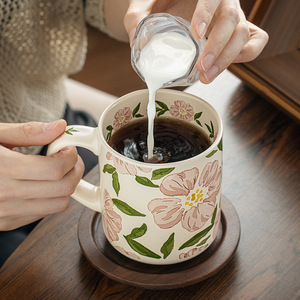 500ml Large Coffee <b>Mug</b> Vintage Flower <b>Ceramic</b> <b>Mug</b> Matte Porcelain Tea Cup - Product Image 4