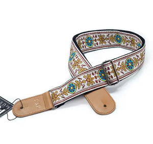 Correa de guitarra con bordado personalizado, cinturón de guitarra de algodón, correas ajustables para guitarra acústica eléctrica con cabeza de cuero PU - Product Image 3