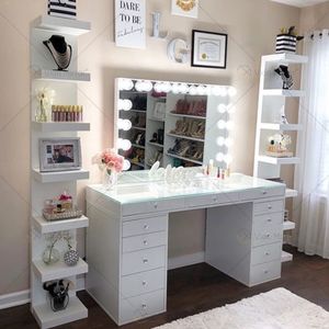 Coiffeuse moderne avec miroir Coiffeuse avec lumières Stock US! Meubles de chambre à coucher Coiffeuses de maquillage - Product Image 1