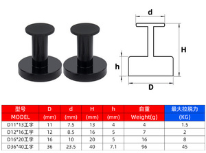 Crochets magnétiques noirs robustes, aimants néodyme de 43 mm avec revêtement en caoutchouc pour serviettes, manteaux, <span class=keywords><strong>sacs</strong></span>, parapluies - Product Image 6