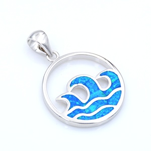 Joyería de Verano Hawaiana, Ópalo Azul, Collar con Colgante Redondo de la Gran <span class=keywords><strong>Ola</strong></span> de Kanagawa, Joyería de Playa - Product Image 4