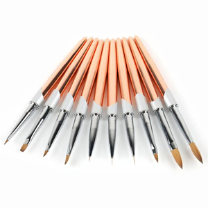 Ensemble de pinceaux à ongles en acrylique avec manche en métal rose doré personnalisé, poils 100% pur Kolinsky, pour la sculpture de poudre, la manucure en salon et le nail art - Product Image 2
