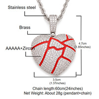 Collier Pendentif Cœur Brisé en Laiton CZ Audacieux pour Hommes et Femmes, Style Hip Hop Emo, Doré Argenté, Effet Glacé, Cadeau Témoin d'Émotion