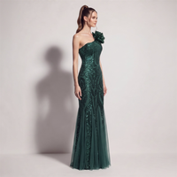 35696-S #   2026 Einschultriges Pailletten-Tüll-Abendkleid mit Perlen und 3D-Blumen, Ballkleid für Mollige, Übergröße, Übergrößen