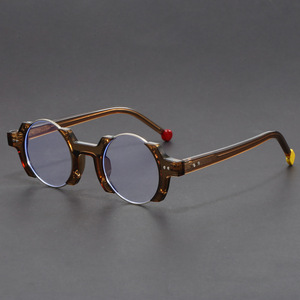 Cadres De Luxe Premium pour Lunettes Hommes Filtre De Lumière Bleue Italien Petit Cercle Bleu Marron Métal <span class=keywords><strong>Montures</strong></span> De Lunettes Homme - Product Image 5