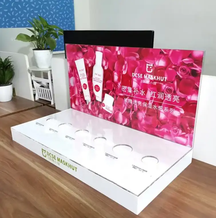 Benutzer definierte Arbeits platte Parfüm Flasche Display Rack Make-up Acryl Kosmetik Display Ständer mit LED-Leuchten