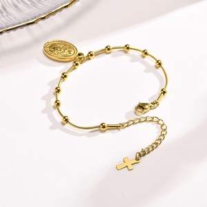 도매 패션 묵주 금도금 스테인리스 스틸 종교 십자가 성모 마리아 기도 팔찌 여성 및 소녀용 주얼리 - Product Image 2