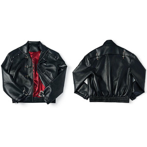 Giacca Bomber da <span class=keywords><strong>Uomo</strong></span> <span class=keywords><strong>di</strong></span> Lusso in <span class=keywords><strong>Pelle</strong></span> PU, Foderata in Rosso, Corta, per Autunno e Inverno, Stile Streetwear - Product Image 3