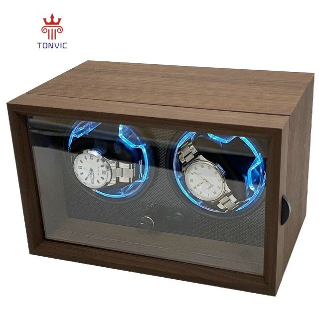 Automatic Luxury Walnut Grain Black Watch Winder Double 2 Slots Safe Display Watch Storage Box Wooden Watch Winder Motor Box