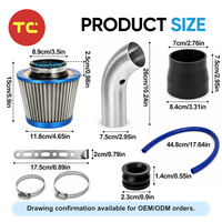 Kit d'admission d'air froid universel de 3 pouces (76 mm) avec filtre à air conique et tuyau d'induction en alliage d'aluminium pour automobile