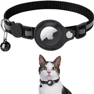 Cat Safety Anti-Lost Leather Cover for Airtag Collar Leash with Holder Protective Loop for Airtag Case for Pet Collar with Bell