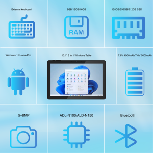 Tablette PC portable Intel 10,1 pouces <span class=keywords><strong>Windows</strong></span> <span class=keywords><strong>11</strong></span> 2 en 1 Écran tactile Clavier détachable 12 Go Utilisation professionnelle et éducative - Product Image 2