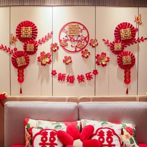 Calcomanía de Pared 3D con el Símbolo de la Doble Felicidad, Decoración de Boda, Flores Rojas y Doradas, Forma Irregular, Juego de Varias Piezas, Decoración del Hogar - Product Image 2