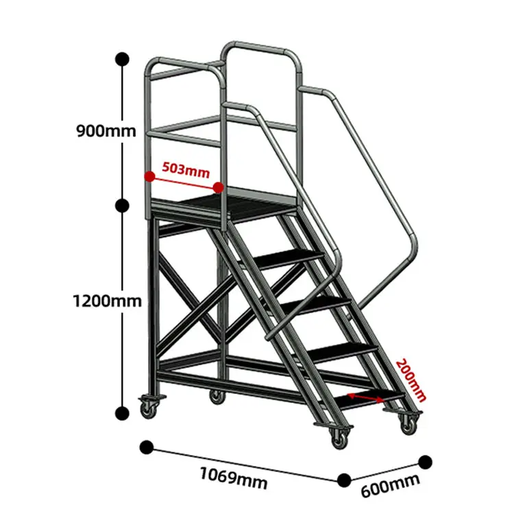 Langle 5 단계 1.2m 알루미늄 계단 작업 플랫폼 사다리 휴대용 계단 사다리