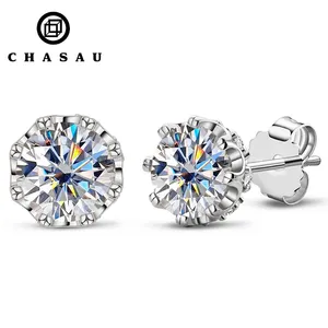 Hot Sale Classic 925 Sterling Silver 6.5MM 1 Carat 1CT Round Moissanite Halo cluster Stud Earrings Statement Earrings for women