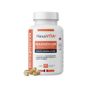 Capsules d'extrait végétal de bisglycinate de magnésium, 60 unités, quantité pour 30 jours, apportant de l'énergie Hexa3 - Product Image 1