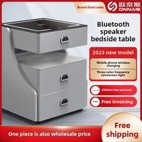 Onnais Mobilier de maison moderne Coffre-fort Table de chevet à double couche Serrure à clé Chargement sans fil intégré Bluetooth Audio Petit tiroir