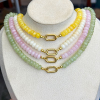 Collier en acier inoxydable avec perles plates en pierre naturelle couleur bonbon, fermoir détachable à maillons trombone pour pendentif DIY, usage quotidien pour femme