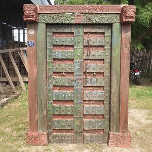 Panneaux de porte antiques en bois massif sculptés à la main meubles d'entrée pour Villa de luxe hôtel maison salon chambre cuisine - Product Image 1