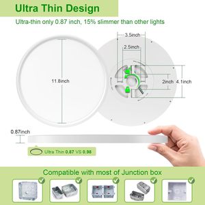 Lámpara de Techo LED Hunhun de 12 Pulgadas, 3200LM, 5CCT Ajustable, Súper Delgada de 0.87 Pulgadas, Diseño Moderno para Sala de Estar - Product Image 6