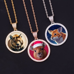 Pendentif Mémoire <span class=keywords><strong>Photo</strong></span> Personnalisé DIY 43MM, Grand Cadre <span class=keywords><strong>Photo</strong></span> Circulaire en Or Hip Hop avec Zircons Cubiques Glacés Créés en Laboratoire, Breloque pour Collier - Product Image 1