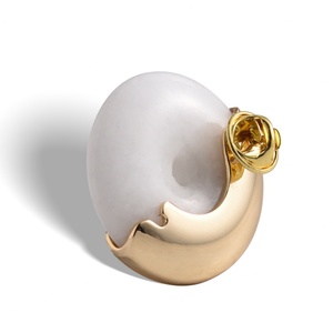 Factory Price Jade Material Beige Color Round Shape Pin Badge - Product Image 5