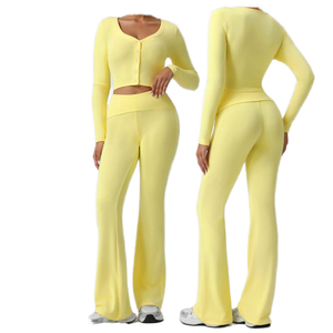 Conjunto de yoga de talla grande para mujer, transpirable, de secado rápido, de manga larga, ajustado, de 2 piezas, ropa deportiva, ropa de calle - Product Image 1