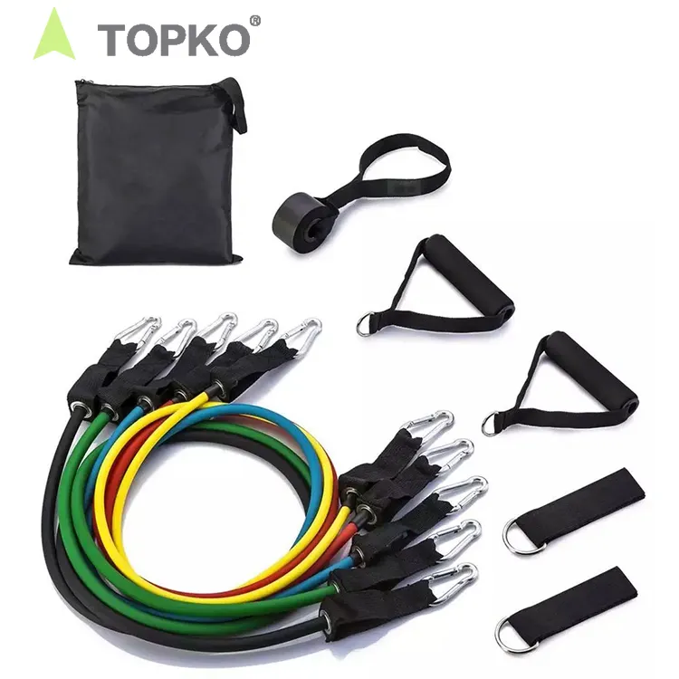 TOPKO custom logo workout elastic stretch 11pcs natural latex resistance band set