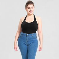 Bodysuit wanita, Halter Backless kancing jepret ukuran besar tanpa jahitan kontrol perut terbuka dada Push up pelangsing