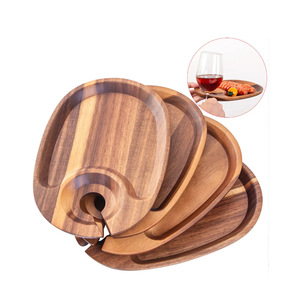 Bandeja de Madera de Acacia Pulida para Copas de Vino con Soporte para Copas de Vino Tinto, Plato Desechable para Aperitivos, Bandeja para Cócteles para Comida Occidental, Filetes - Product Image 1