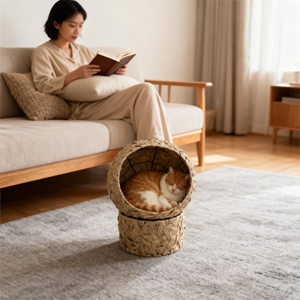 Erhöhtes Katzen- & Hundebett Umweltfreundliche Rattan-Konstruktion Langlebiges Design Weiches Komfortbett für Pelzige Haustiere - Product Image 2